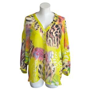 Jeans by Buffalo Women's Animal Print Blouse V-Neck Long Sleeve L